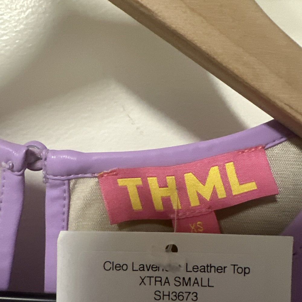 THML Cleo Lavender Vegan Faux Leather Flutter Short Sleeve Blouse Size XS - Picture 5 of 12